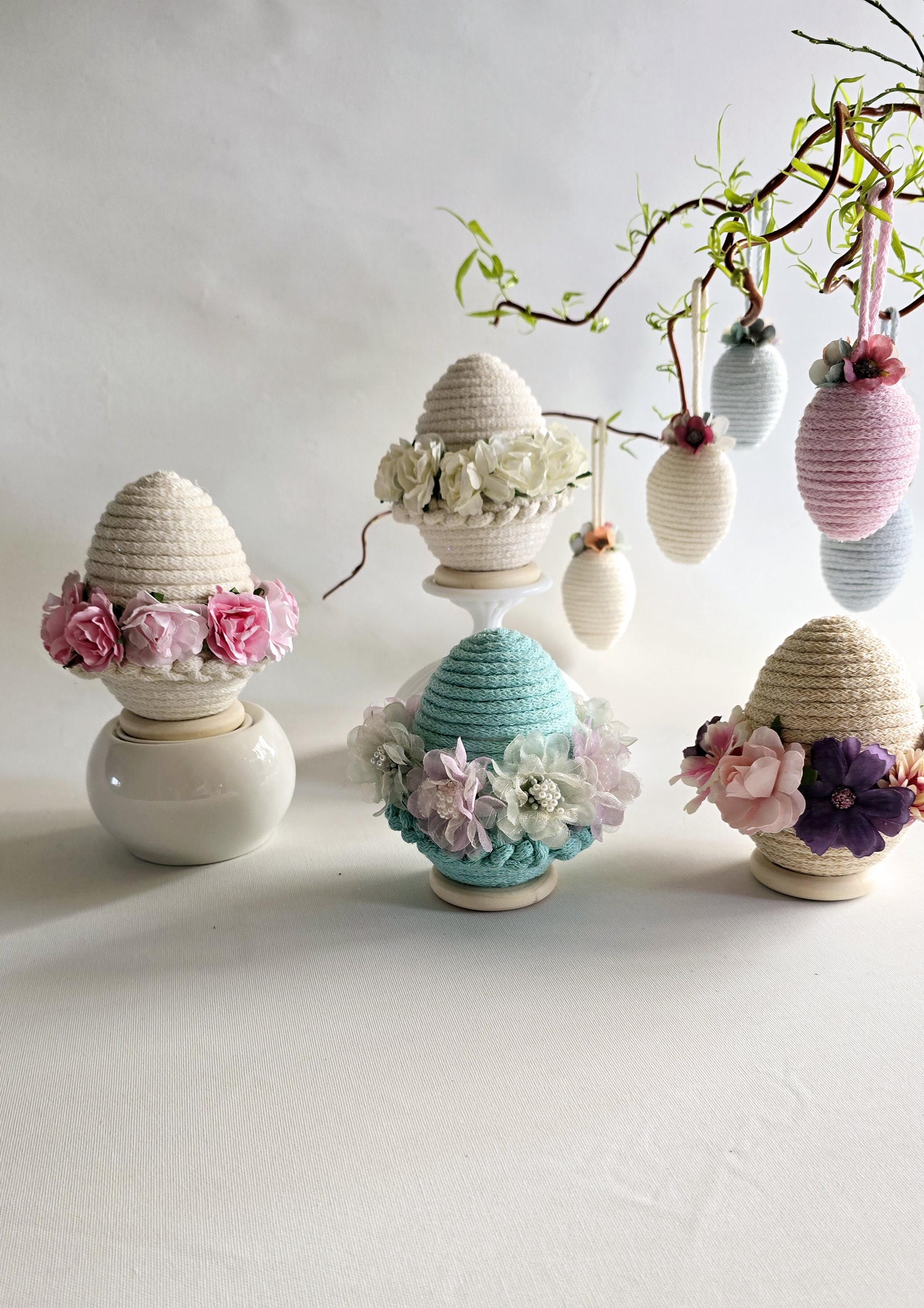 Vintage Easter Decor Easter Egg Ornament – Large Floral Egg on Wooden Ring | Elegant Spring Decoration & Thoughtful Easter Gift