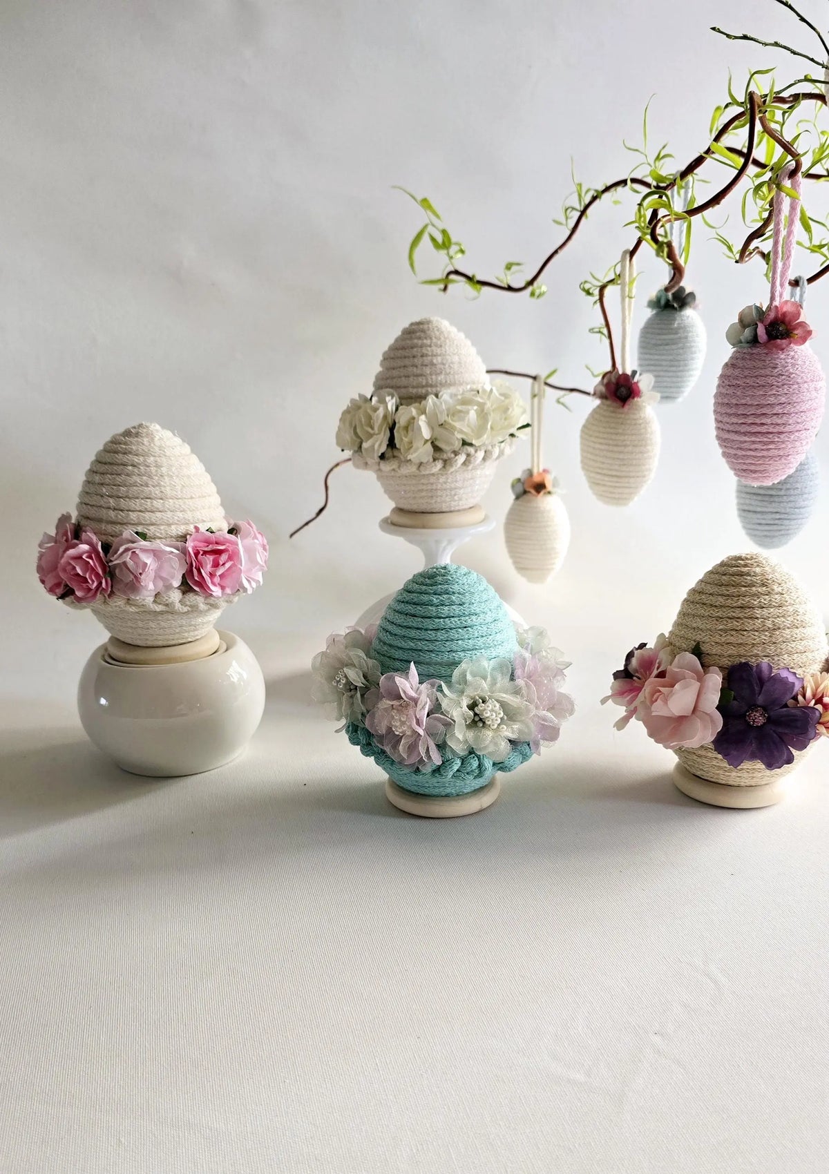 Vintage Easter Decor Easter Egg Ornament – Large Floral Egg on Wooden Ring | Elegant Spring Decoration & Thoughtful Easter Gift