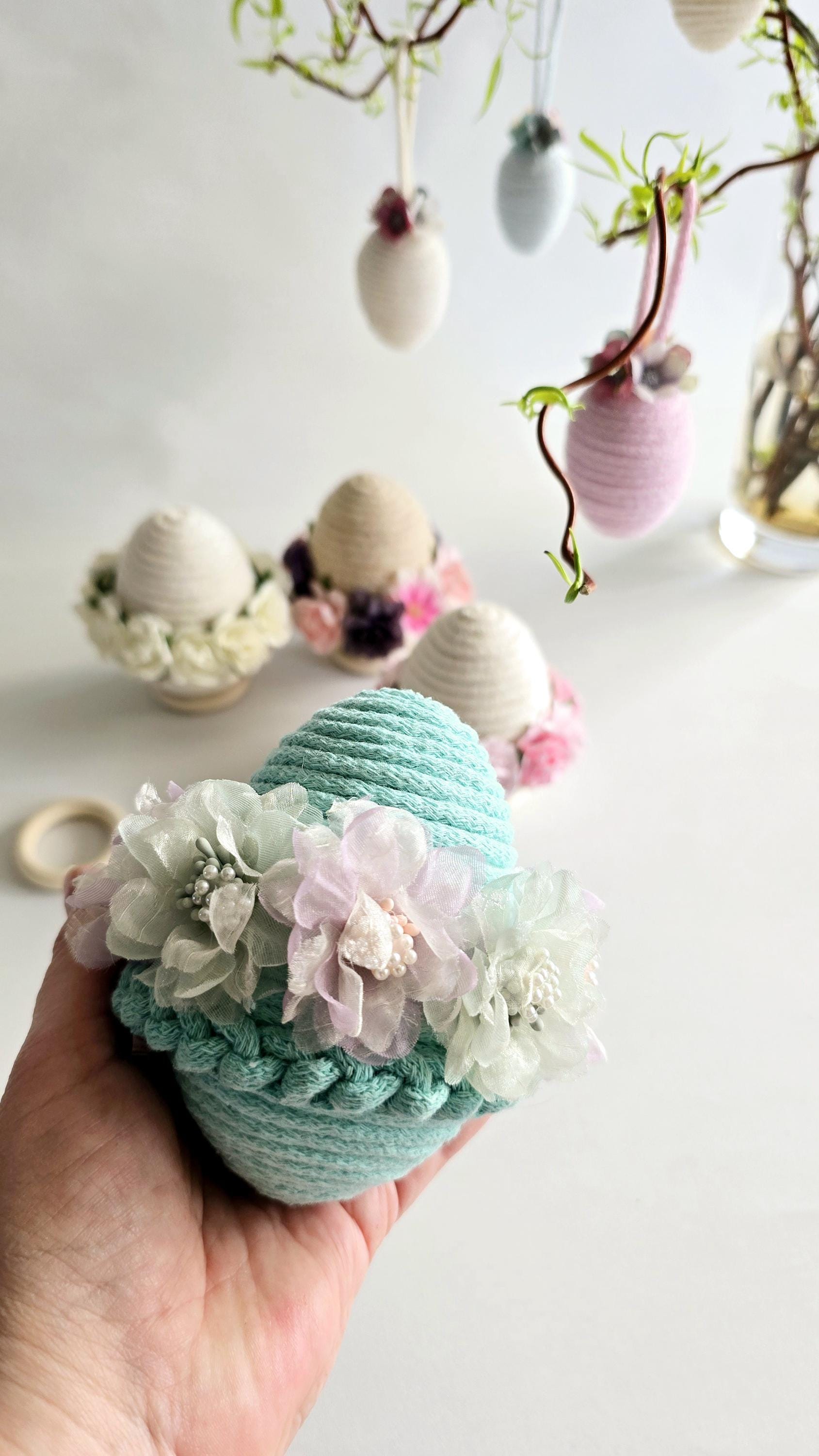 Vintage Easter Decor Easter Egg Ornament – Large Floral Egg on Wooden Ring | Elegant Spring Decoration & Thoughtful Easter Gift