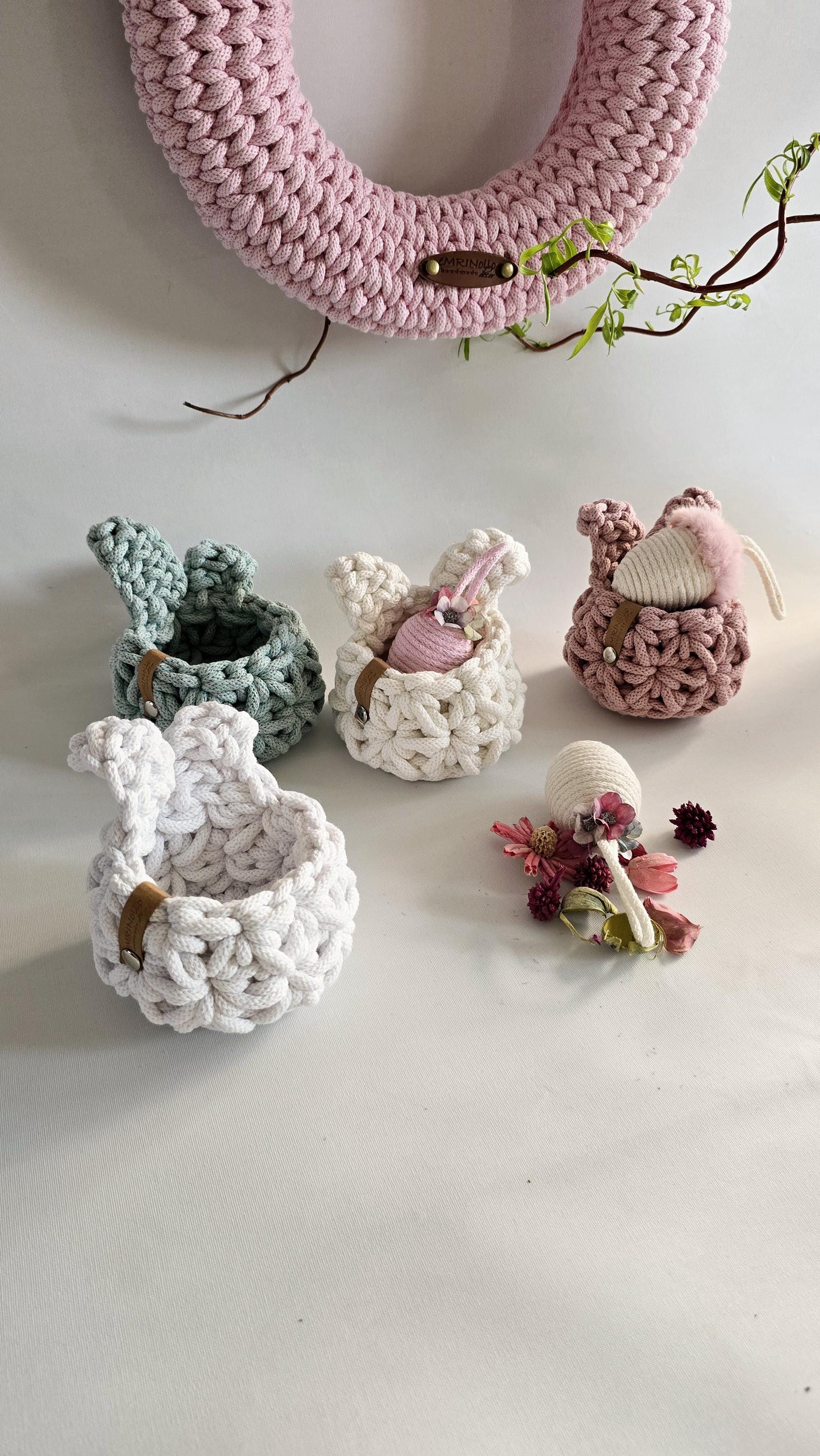 Osterkörbchen Osternest Osterhase – Handgefertigte Osterdekoration im Jasminmuster | Osterdeko Ideen, Osterkorb personalisiert, Ostergeschenk Baby