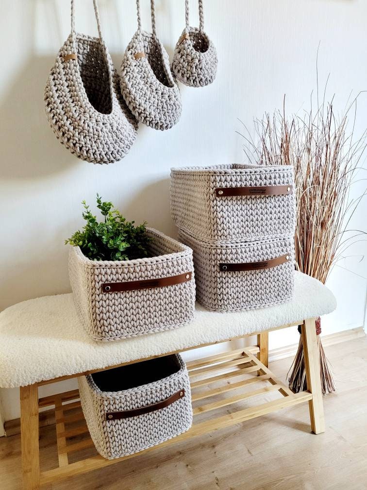 Korb gehäkelt eckig hoch, Untensilo, Kinderzimmer deko, Korb Aufbewahrung, Geschenkidee, Weihnachtsgeschenk, Bad Aufbewahrung
