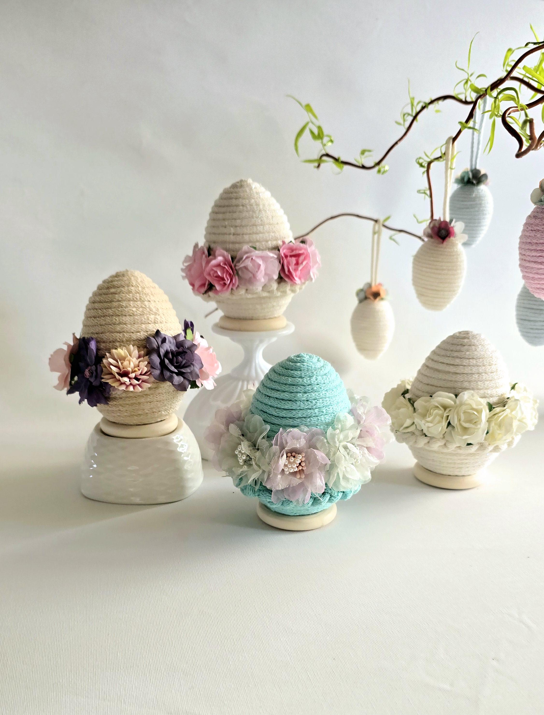 Vintage Easter Decor Easter Egg Ornament – Large Floral Egg on Wooden Ring | Elegant Spring Decoration & Thoughtful Easter Gift