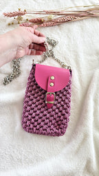 Crochet Phone Bag with Magnetic Closure – Crossbody Pouch for Smartphone – Handmade Storage with Leather Flap & Chain Strap