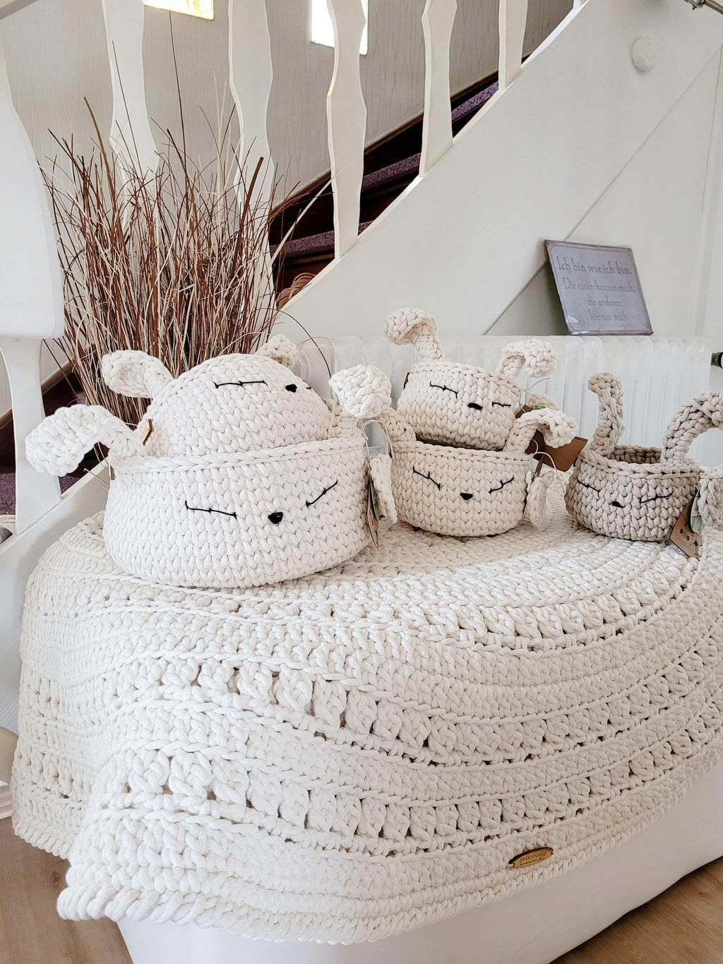HasenKorb, Utensilo gehäkelt, Taufe Geschenkidee, Bunny Korb, Kinderzimmer Deko, Babyausstattung Babypartygeschenk, Babyzimmer Aufbewahrung