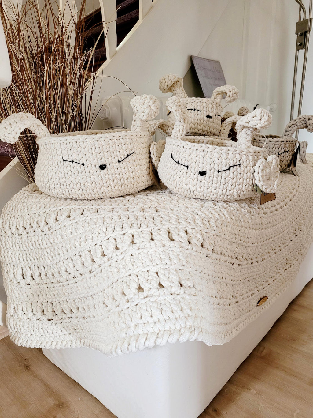 HasenKorb, Utensilo gehäkelt, Taufe Geschenkidee, Bunny Korb, Kinderzimmer Deko, Babyausstattung Babypartygeschenk, Babyzimmer Aufbewahrung