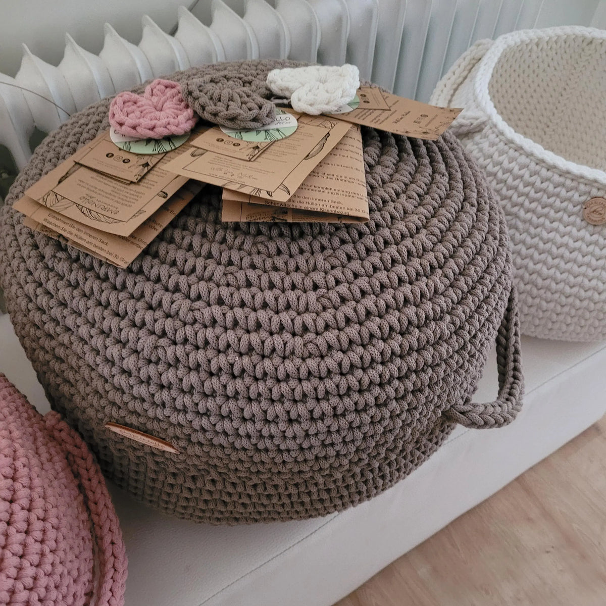 Pouf Sitzpouf Ottomane aus Baumwolle perfekt als Wohnzimmer und Kinderzimmer Dekoration Pouf Hocker mit Mikroperlen Füllung