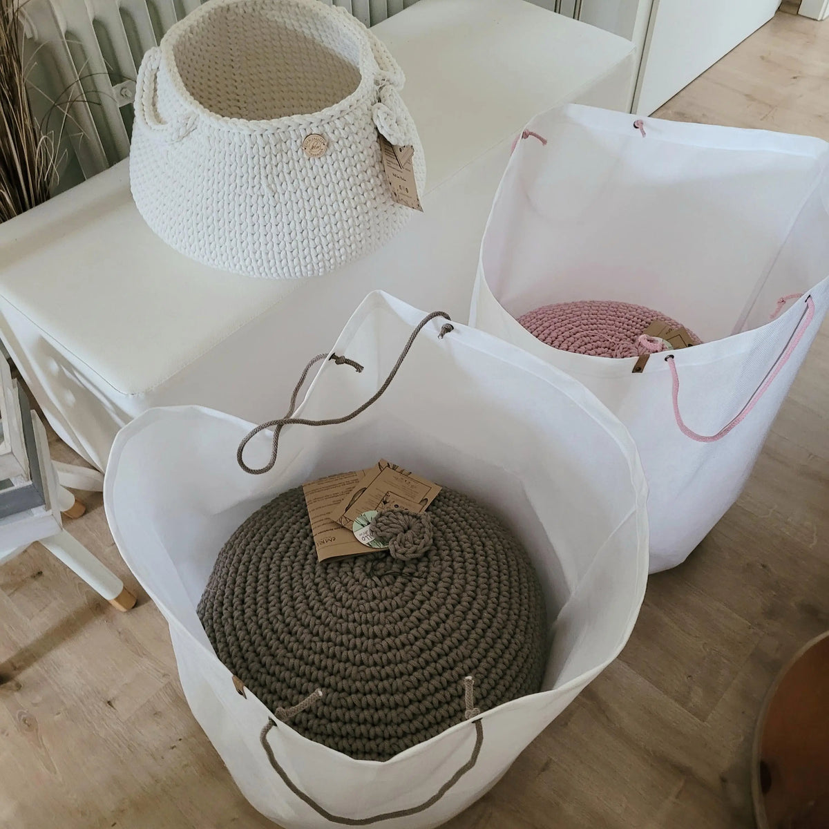 Pouf Sitzpouf Ottomane aus Baumwolle perfekt als Wohnzimmer und Kinderzimmer Dekoration Pouf Hocker mit Mikroperlen Füllung