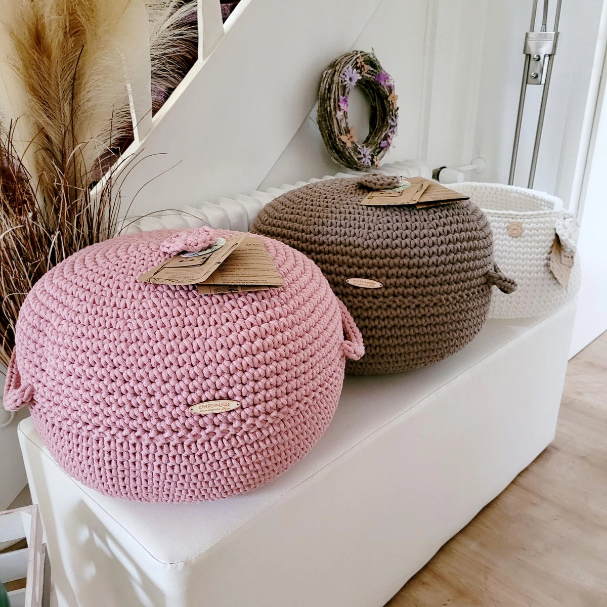 Pouf Sitzpouf Ottomane aus Baumwolle perfekt als Wohnzimmer und Kinderzimmer Dekoration Pouf Hocker mit Mikroperlen Füllung