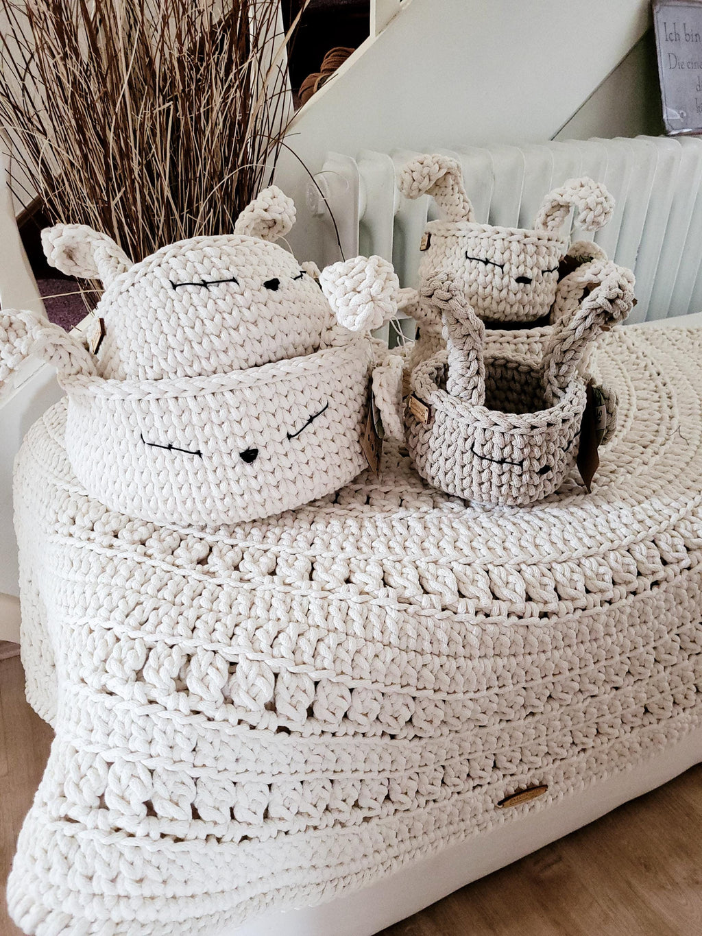 HasenKorb, Utensilo gehäkelt, Taufe Geschenkidee, Bunny Korb, Kinderzimmer Deko, Babyausstattung Babypartygeschenk, Babyzimmer Aufbewahrung