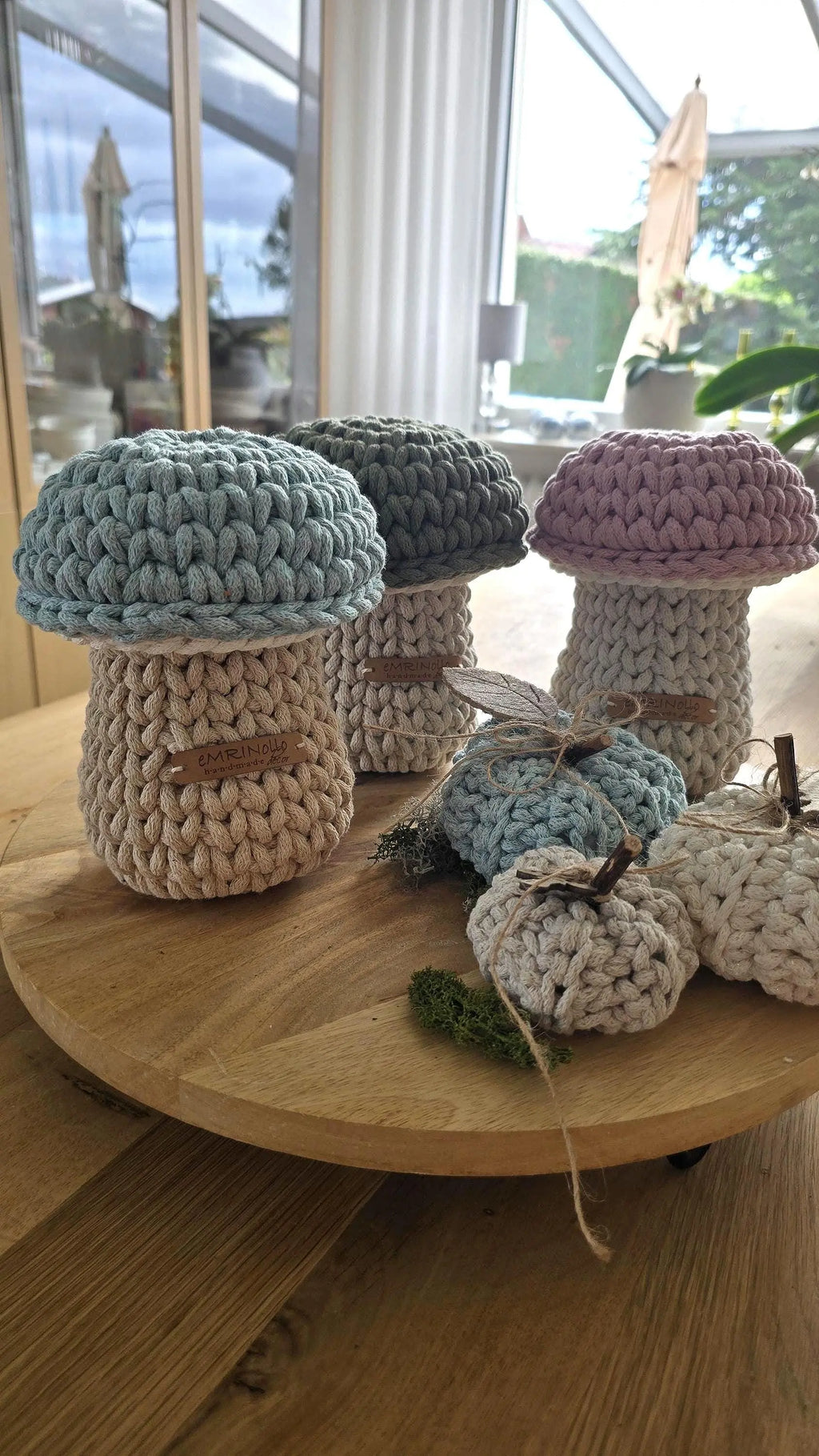 Handmade Premium Pilz Utensilo Körbchenset mit Deckel – Gehäkelter kleiner Deko Korb fürs Babyzimmer – Cottagecore Wald Stil Gr S M