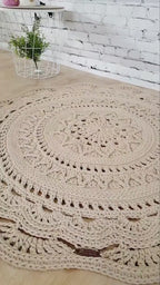 Teppich rund Wohnzimmer, Kinderzimmer Deko, Baumwollteppich, im skandinavischem Stil, vintage Teppich handgefertigt und nachhaltig
