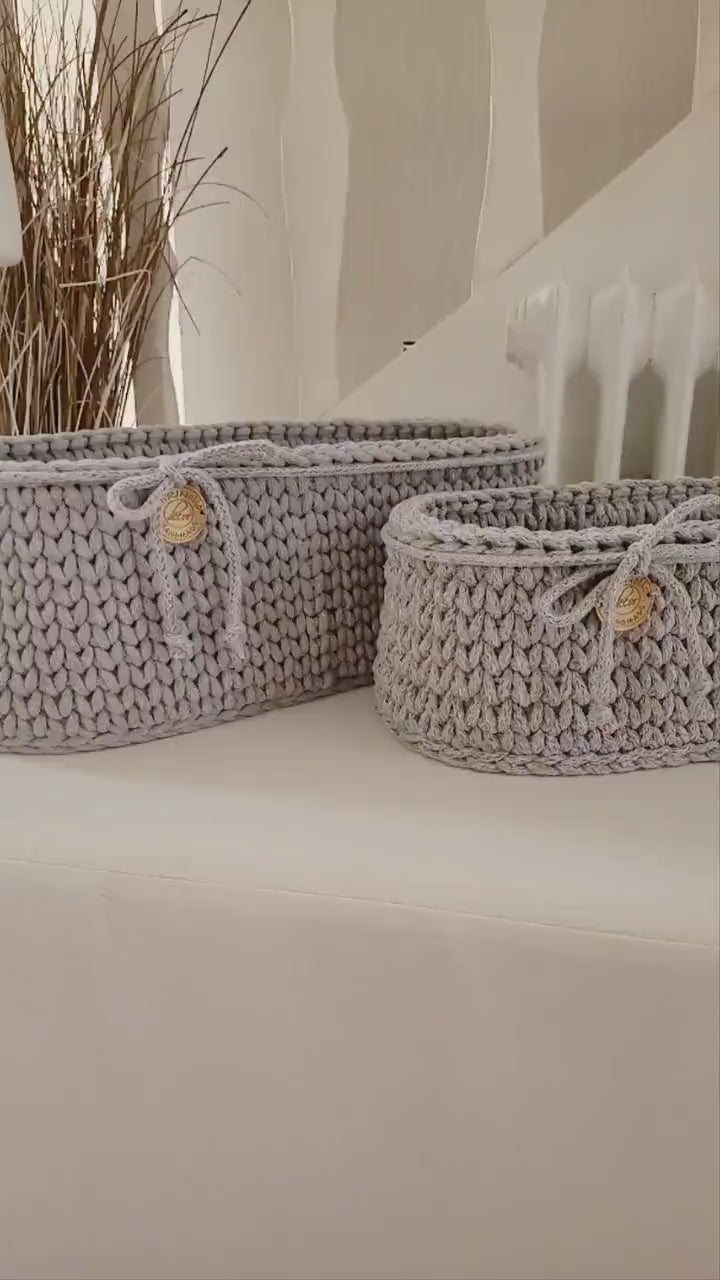 Korb gehäkelt oval Hygienekorb, Kosmetikkorb, Zimmer Dekoration Korb, Badausstattung, Geschenk Korb, Babyzimmer Aufbewahrung oval