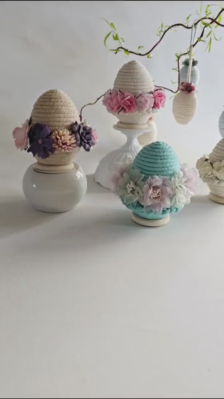 Vintage Easter Decor Easter Egg Ornament – Large Floral Egg on Wooden Ring | Elegant Spring Decoration & Thoughtful Easter Gift