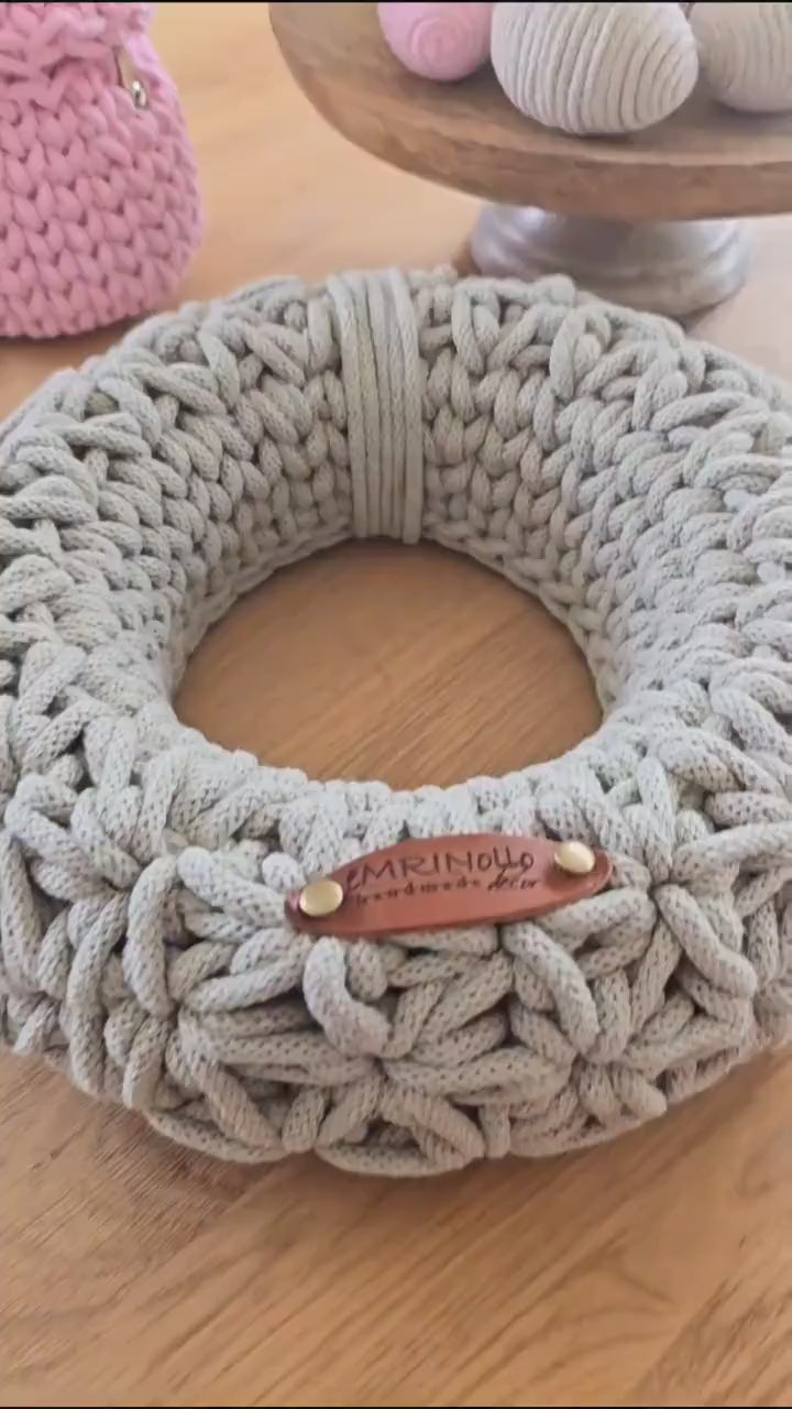 Türkranz handgemacht naturfarben – Skandinavische Wohnaccessoires für stilvolle Wanddeko im Wohnzimmer & Flur, Jasminmuster, Wandkranz