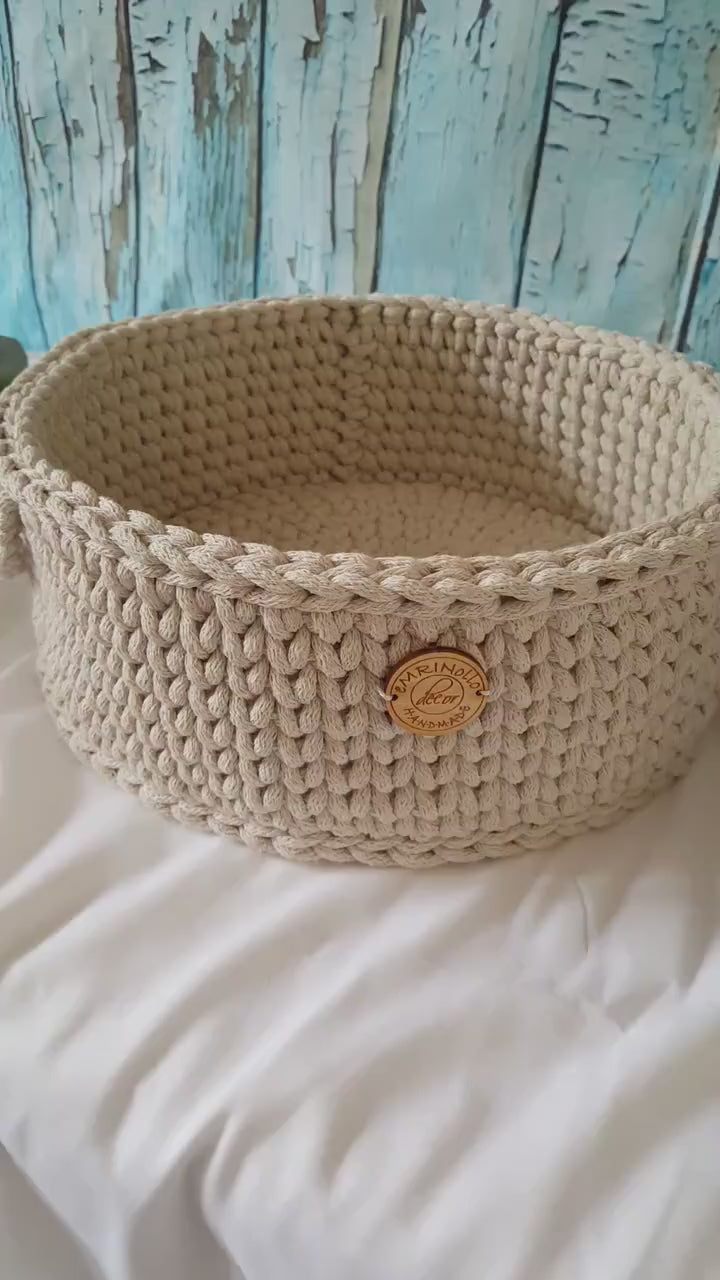 Korb gehäkelt rund, Baumwollkorb, Babyzimmer deko, Kinderzimmer Dekoration, Babyausstattung Babypartygeschenk, Babyzimmer Aufbewahrung,