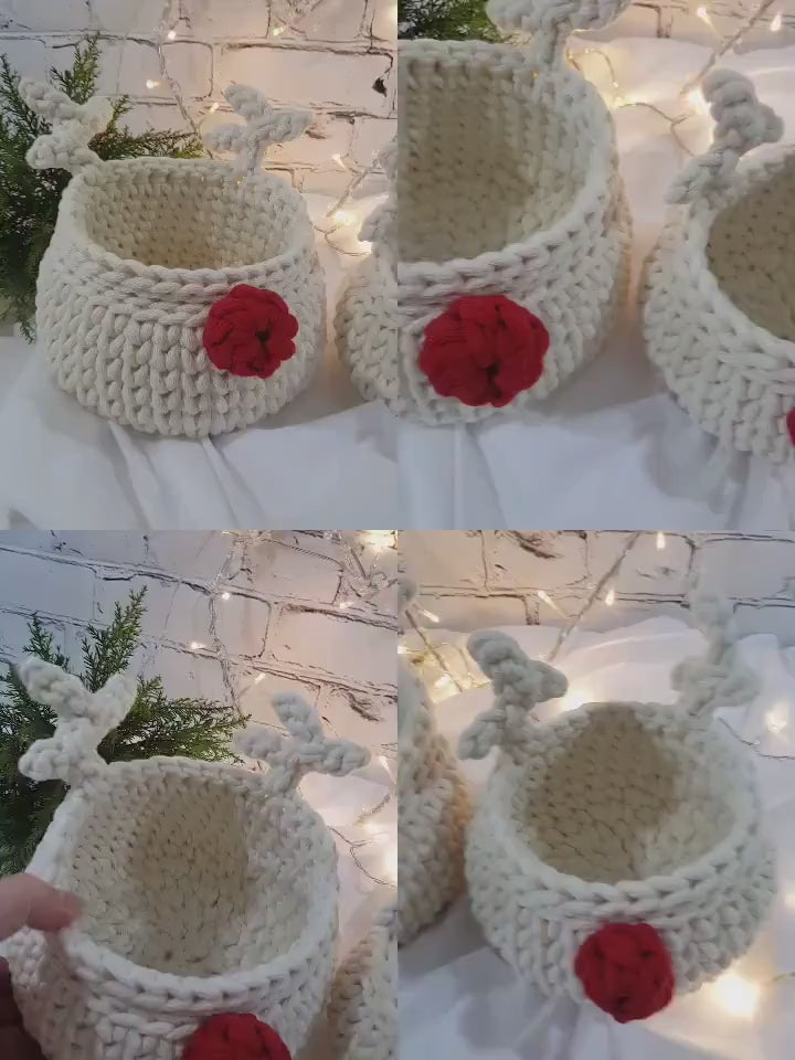 Gehäkelter Korb Rentier, Kinder Korb, Wohnzimmer Kinderzimmer Dekoration, Nikolausgeschenk, Weihnachtsgeschenk, Nordic Stile