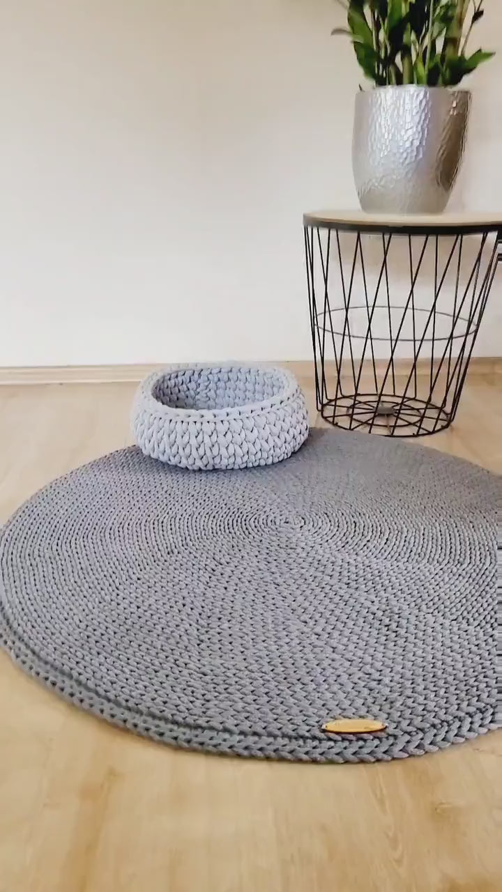 Runder Teppich, gehäkelter Teppich Kinderzimmer Dekor, gehäkelte Teppiche, im skandinavischen neutral Dekor, vintage, Teppich handgefertigt