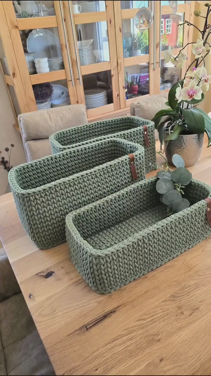 Crocheted Storage Basket – Rectangular Cotton Bin – Boho Bathroom Organizer – Handmade Unisex Home Decor Box