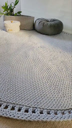 Teppich rund Wohnzimmer, Baumwollteppich beige, Teppich Babyzimmer, Mandala Teppich, skandinavisches Dekor, gehäkelter Teppich modern, Wohn