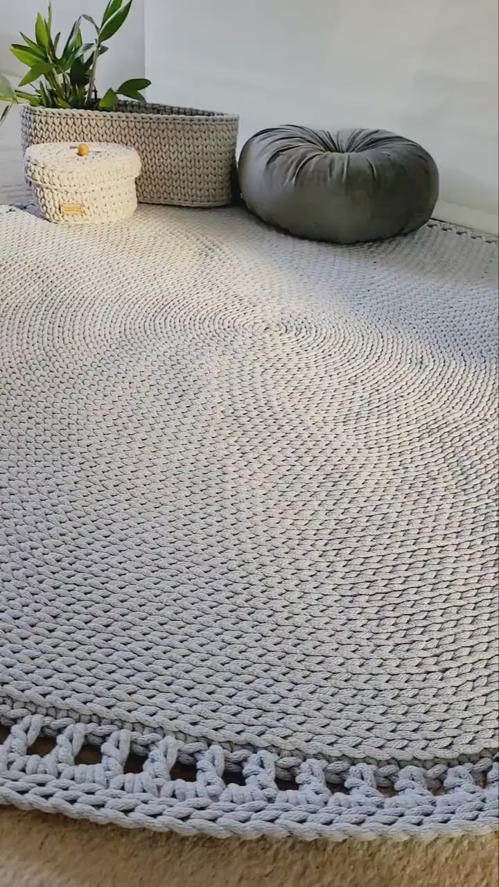 Teppich rund Wohnzimmer, Baumwollteppich beige, Teppich Babyzimmer, Mandala Teppich, skandinavisches Dekor, gehäkelter Teppich modern, Wohn