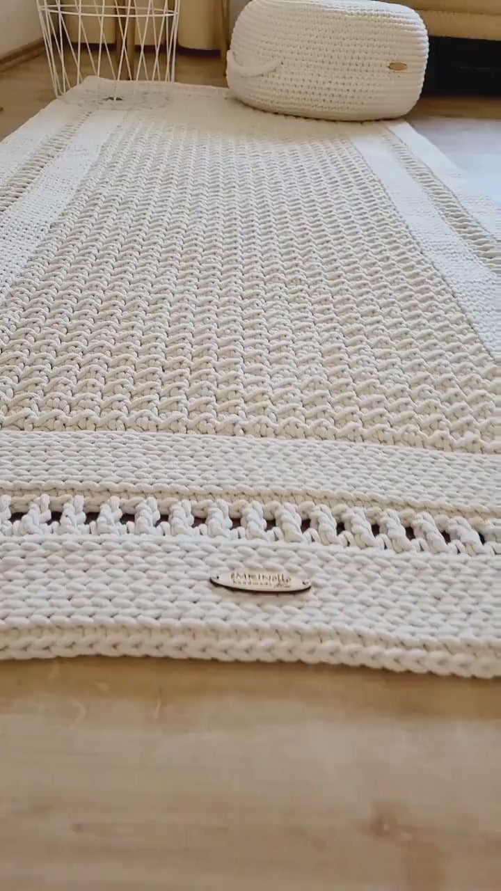 Teppichläufer Wohnzimmer eckig, Baumwollteppich, im skandinavischem Stil, vintage Teppich handgefertigt, Flurläufer, Kinderzimmer Deko