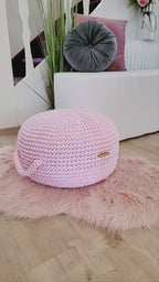 Pouf Ottoman gehäkelt, Babyzimmer deko, ro Bodenkissen, Sitzkissen, rosa Farben, Skandinavisches Kinderzimmer Dekor, Häkelhocker Sitzhocker