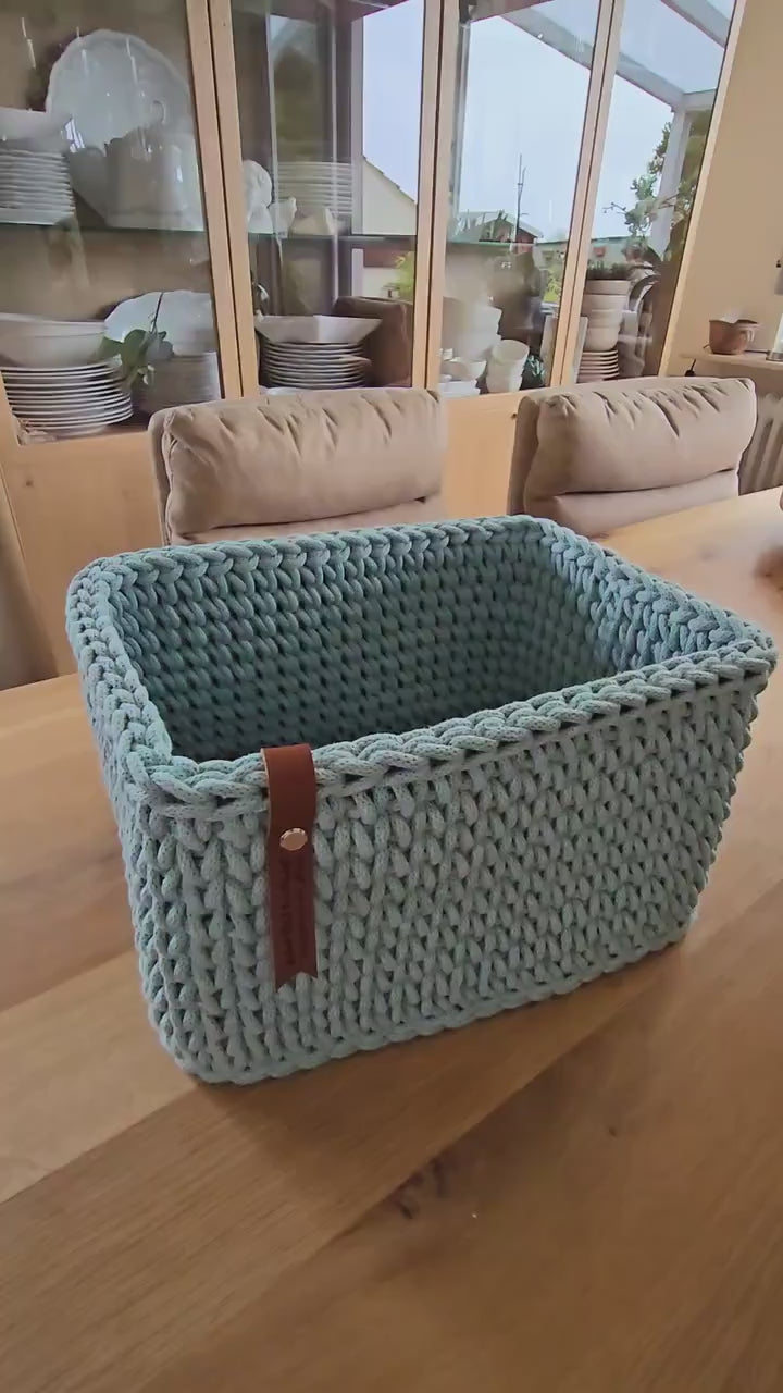 Nursery Organizer Basket – Marl Mint Cotton Rope Storage Bin for Diapers, Toys & Baby Keepsakes