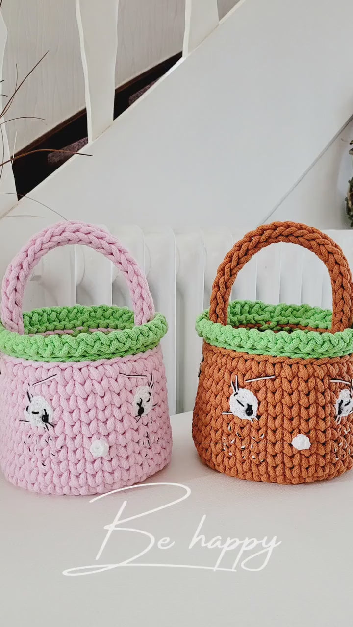Henkelkorb, Basket crochet, Korb mit Henkel Griff, Hasenkorb, Gehäkelter Korb , Wohnzimmer Dekoration, Ostergeschenk, Gäste, Nordic Stile
