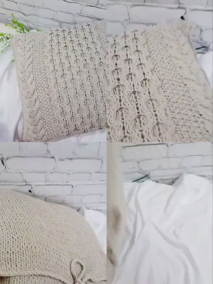 Kissen gestricktes Zopfmuster, Wohnkultur, Dekokissen, Sofakissen, skandinavisches Dekor, aus Baumwollgarn von hoooked, grobstrick
