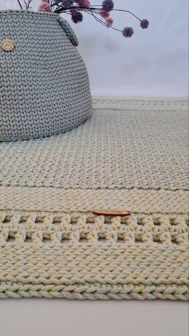 Teppich Babyzimmer eckig, Baumwollteppich, im skandinavischem Stil, vintage Teppich handgefertigt, Flurläufer, Kinderzimmer Deko