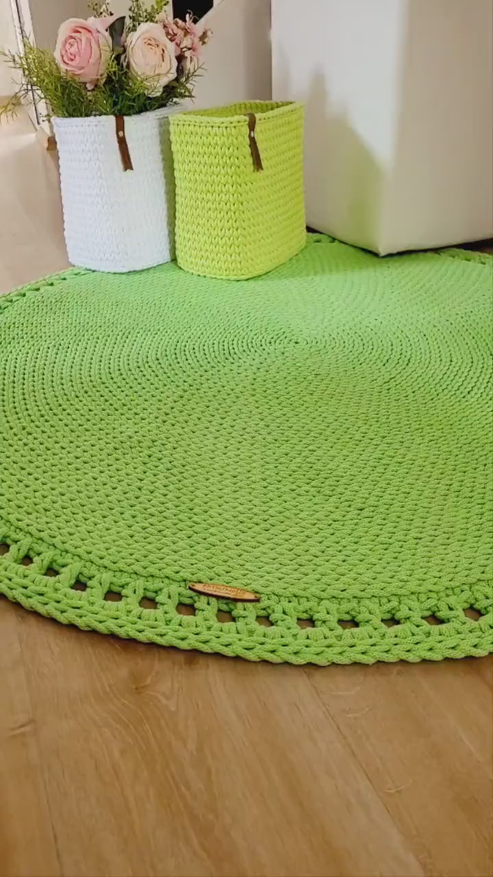 Teppich rund Babyzimmer, Baumwollteppich grün, Teppich Kinderzimmer, Mandala Teppich, skandinavisches Dekor, gehäkelter Teppich modern, Wohn