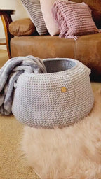 Zeitungskorb large, newspaper basket gehäkelt, Korbschale, Aufbewahrungskorb, beige Spielzeug Korb, Scandi, skandinavisches japandi Style