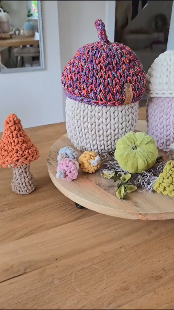 Acorn crochet basket: storage basket with lid, perfect as an autumn decoration for table, small utensil for the kitchen, a gift for a birth