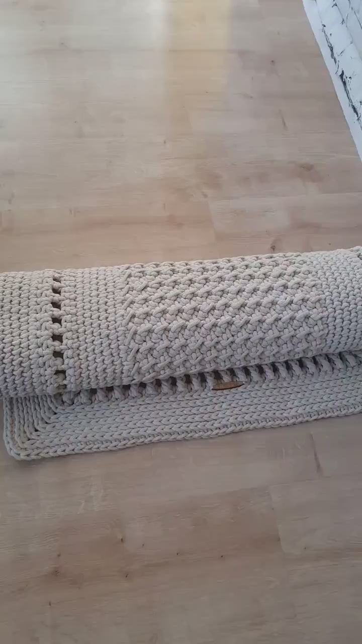Teppichläufer Wohnzimmer eckig, Baumwollteppich, im skandinavischem Stil, vintage Teppich handgefertigt, Flurläufer, Kinderzimmer Deko