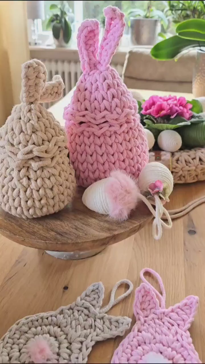 Easter Egg Crochet Basket Easter Gift – Cute Storage Basket with Lid Bunny Ears, Easter Bunny Basket for Kids Room, Baby Gift Desk Organizer