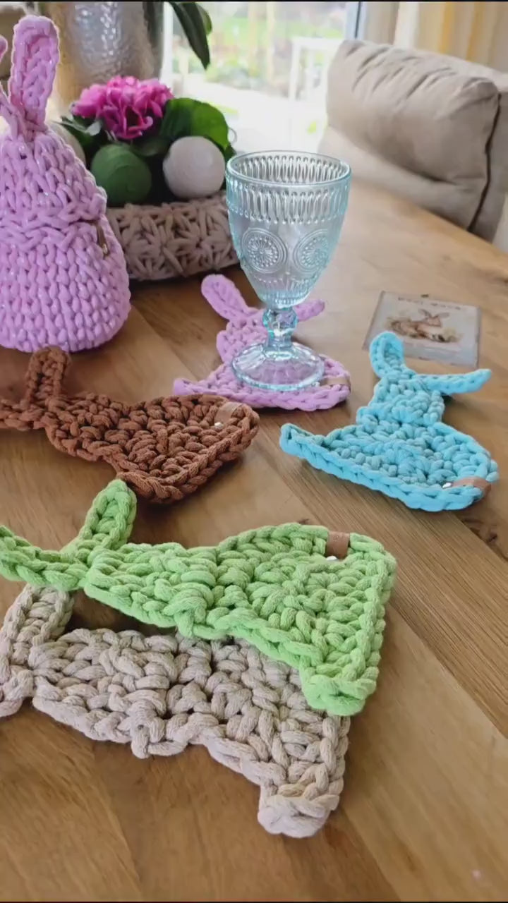 Untersetzer Osterhasen handgemacht - Oster Mitbringsel – Gehäkelter Glasuntersetzer, Tassenuntersetzer, Boho Stil Tischdeko Ostern