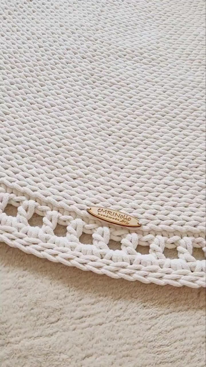 Teppich rund Badezimmer, Baumwollteppich beige, Teppich Babyzimmer, Mandala Teppich, skandinavisches Dekor, gehäkelter Teppich modern, Wohn