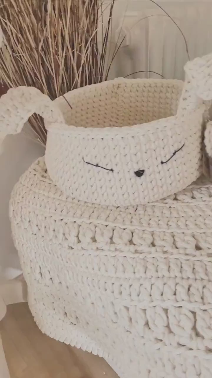 HasenKorb, Utensilo gehäkelt, Taufe Geschenkidee, Bunny Korb, Kinderzimmer Deko, Babyausstattung Babypartygeschenk, Babyzimmer Aufbewahrung