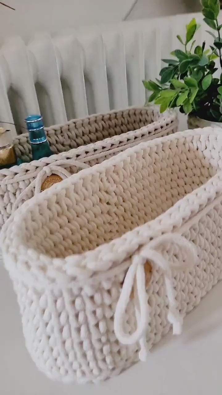 Korb gehäkelt oval Hygienekorb, Kosmetikkorb, Zimmer Dekoration Korb, Badausstattung, Geschenk Korb, Babyzimmer Aufbewahrung oval