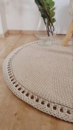 Teppich rund Badezimmer, Baumwollteppich beige, Teppich Babyzimmer, Mandala Teppich, skandinavisches Dekor, gehäkelter Teppich modern, Wohn