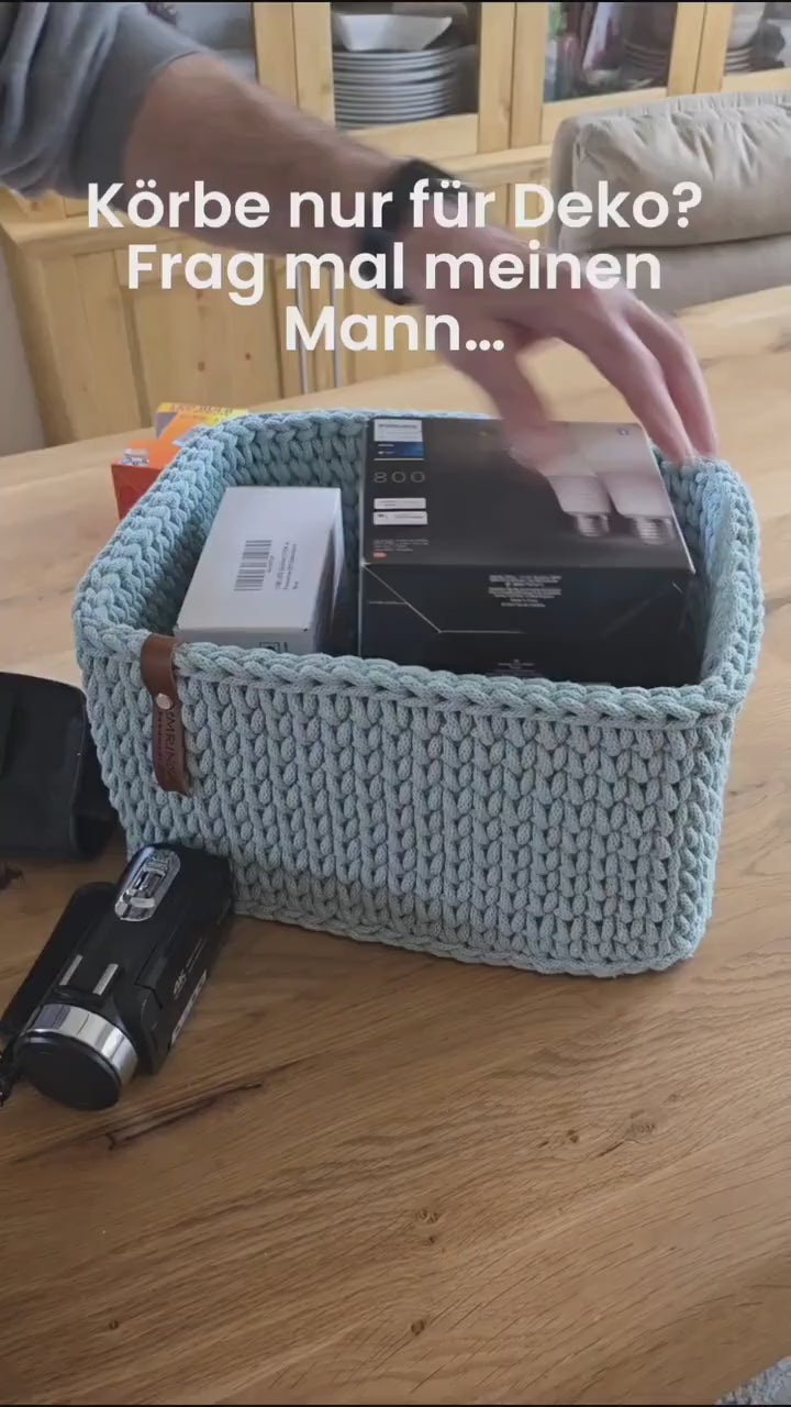 Crocheted Storage Basket – Rectangular Cotton Bin – Boho Bathroom Organizer – Handmade Unisex Home Decor Box