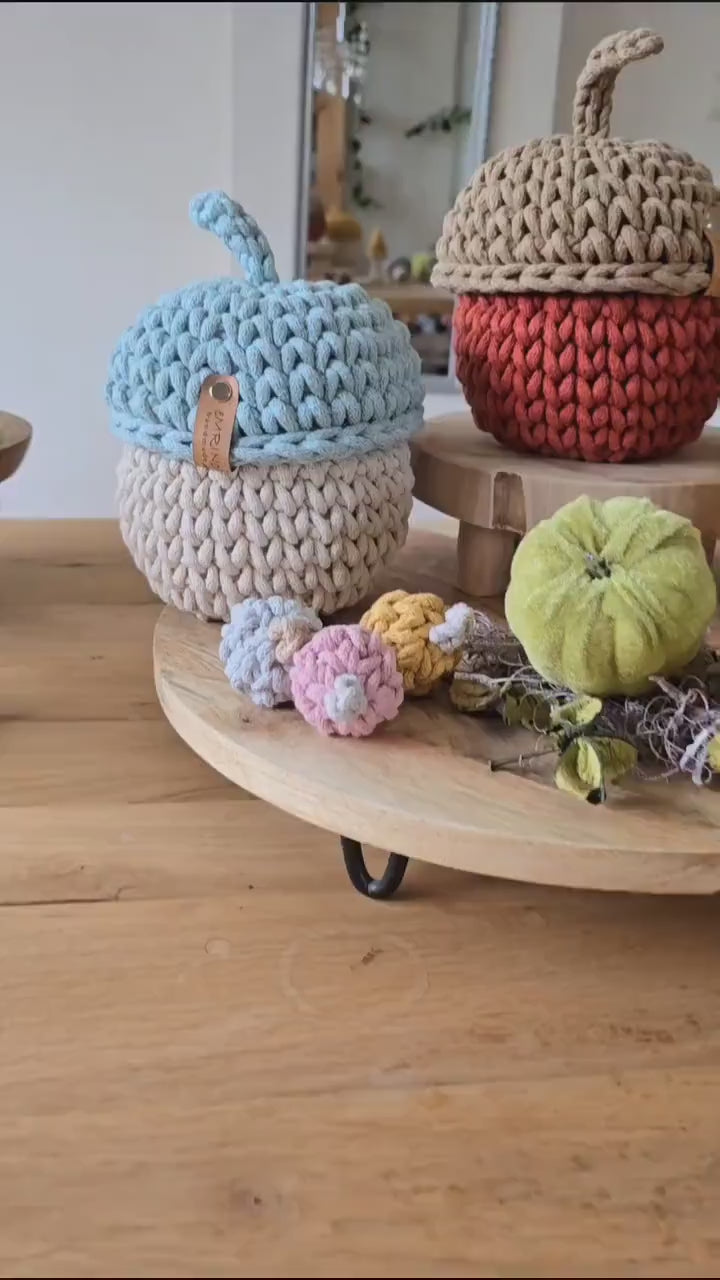 Crochet Acorn Basket - Storage Basket with Lid, Utensilo, Fall Decoration Ideas, Cool Christmas Gifts & Baby Shower Gifts