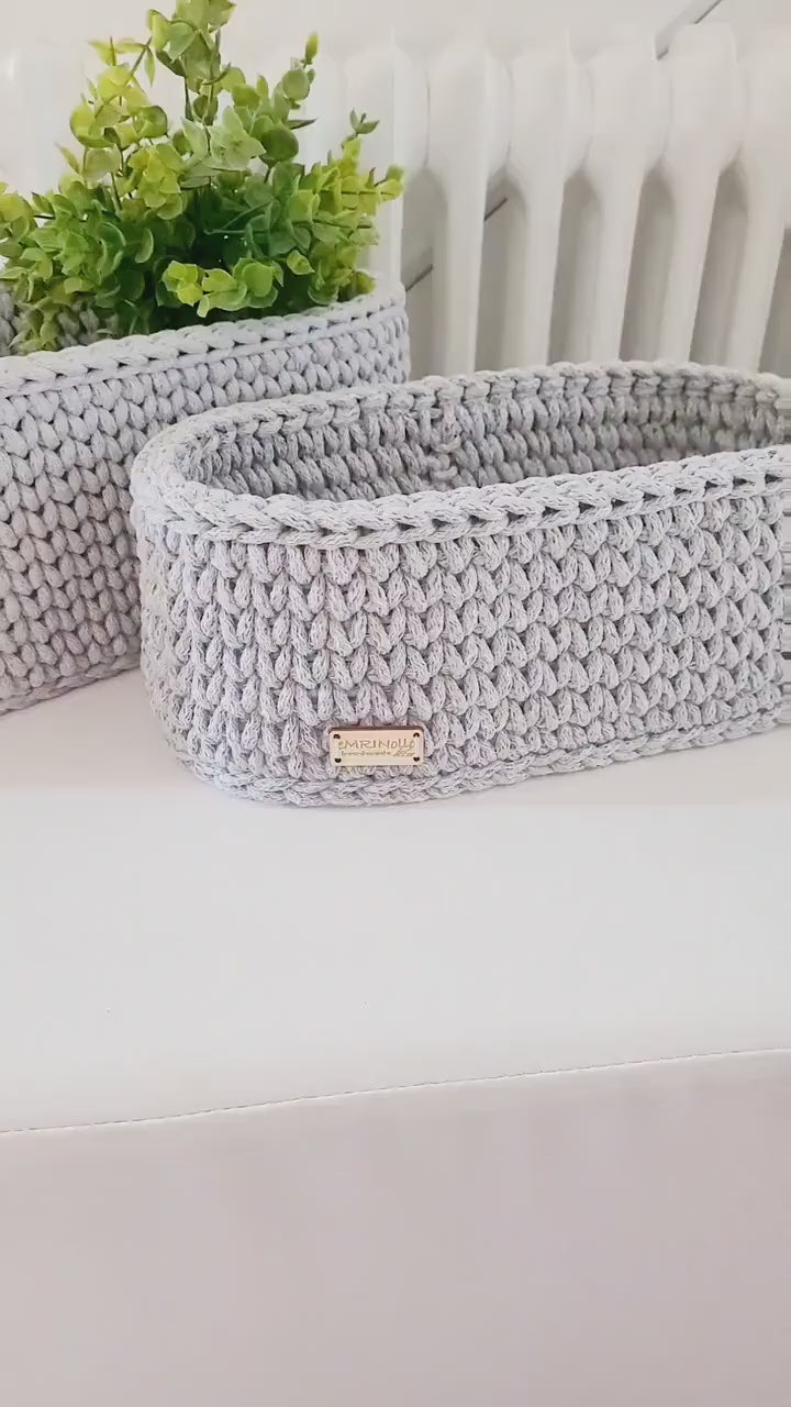 Korb gehäkelt oval Hygienekorb, Kosmetikkorb, Zimmer Dekoration Korb, Badausstattung, Geschenk Korb, Babyzimmer Aufbewahrung oval