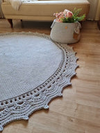 Teppich Wohnzimmer, rund Baumwollteppich gehäkelt, im skandinavischem Stil, Babyzimmer deko, kleines Bad, Geschenkidee, Kinderzimmer deko