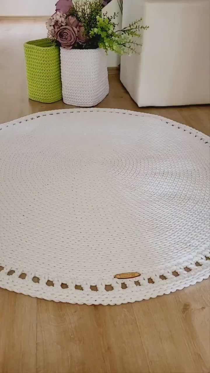 Teppich rund Babyzimmer, Baumwollteppich grün, Teppich Kinderzimmer, Mandala Teppich, skandinavisches Dekor, gehäkelter Teppich modern, Wohn
