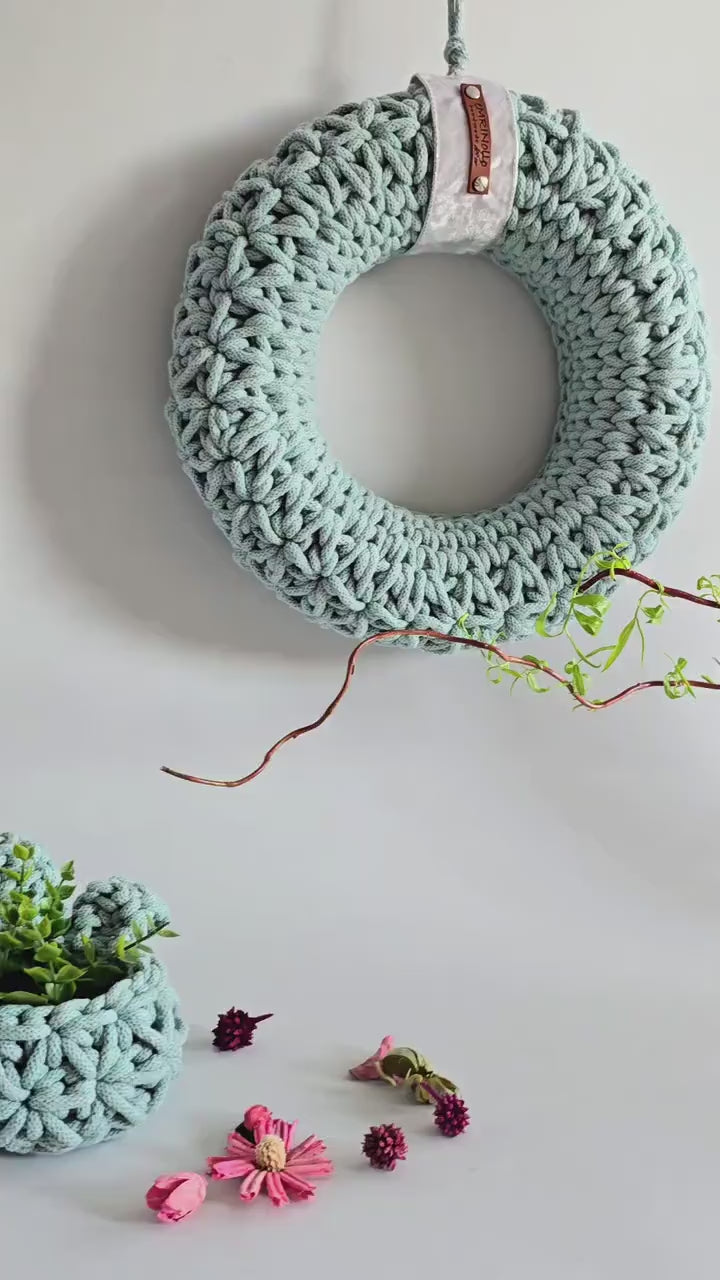 Türkranz Wandkranz Handgemacht – Gehäkeltes Jasmin-Muster in Naturfarben | Skandinavische Home Decoration und Geschenkidee, Wandkranz